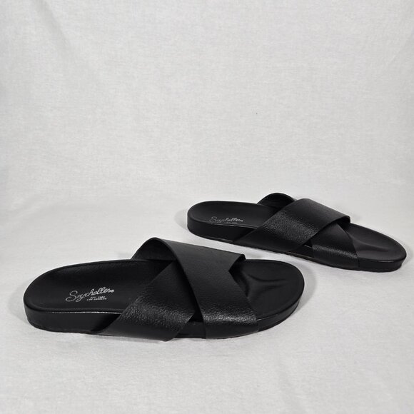 Seychelles Shoes - SEYCHELLES Minimalist Lighthearted Slides BLACK Leather Sandals Women's Size 9.